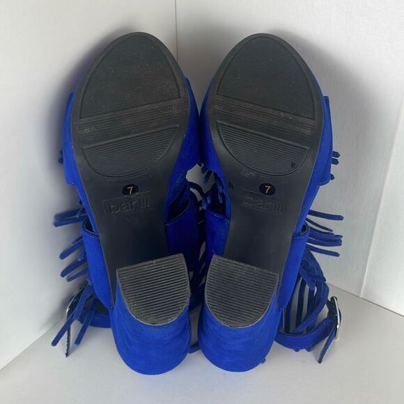 Cobalt Blue Suede Fringe Slingback Platform Sandals 7 - Picture 5 of 13